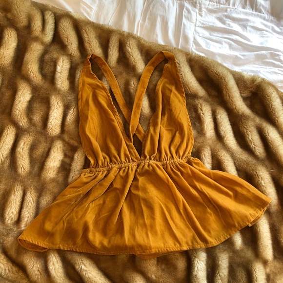 Urban Outfitters Yellow Velvet V Neck Top XS - Picture 4 of 8